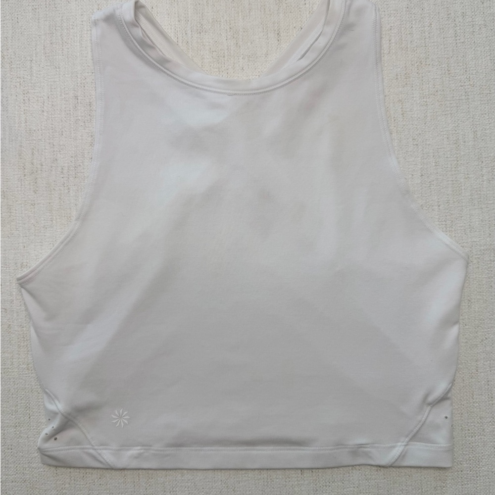 Athleta White High Neck Longline Sports Bra XS Racerback Perforated Mesh